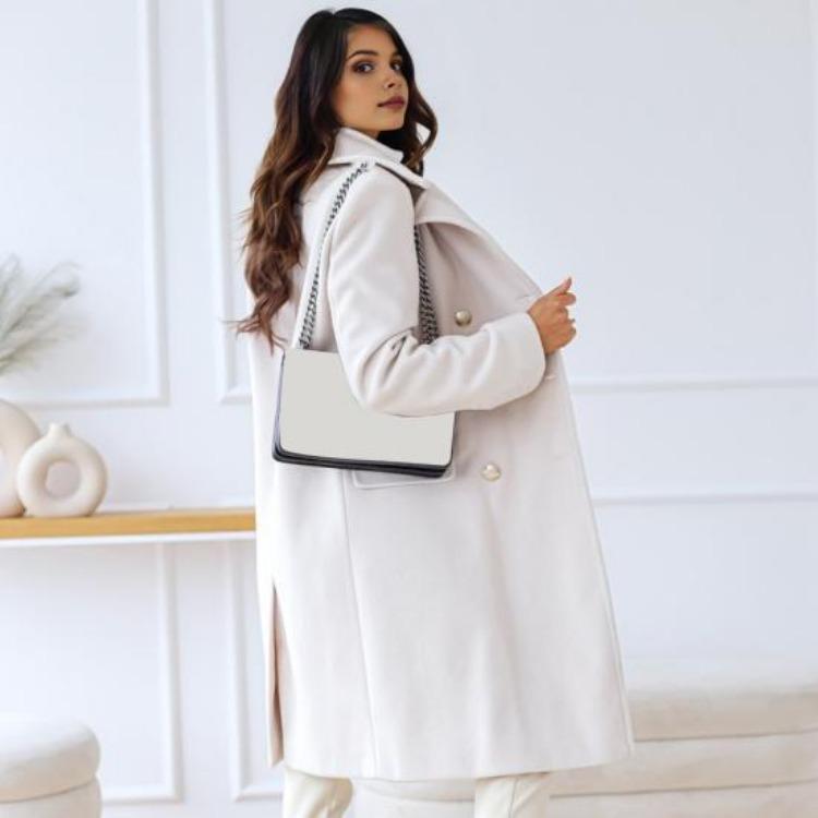 Winter Coat Women Double Breasted Overcoat Thermal Long Sleeves Loose Fit Turn Down Collar Pockets Pure Color Commuting Dating