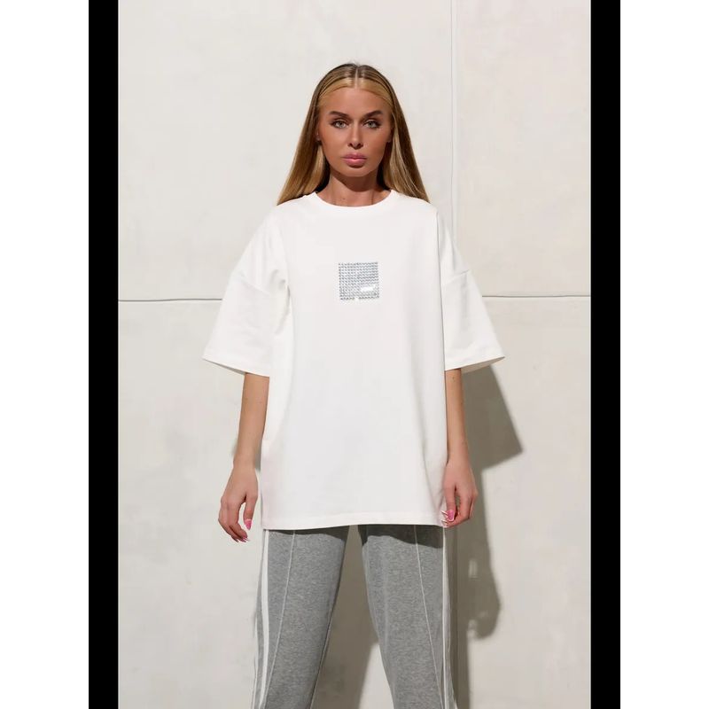 European and American Fashion Loose Casual Hot Drilling Cotton T-shirt Top Diamond Studded Cotton T-shirt