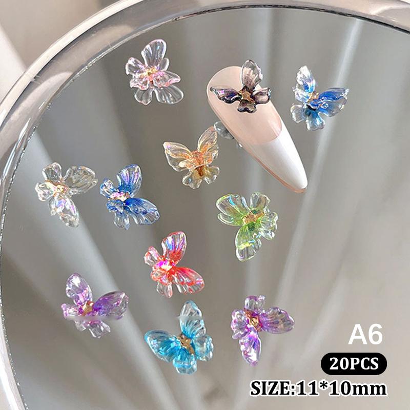 20Pcs Colorful 3D Resin Butterfly Nail Art Charms Accessories For Nails Decoration Design Supplies Material Beauty Tool
