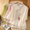 Casual Loose Blouse Shirt Women Clothes Summer Cotton Linen Ladies Tops Tee Blusas Vintage Embroidery Woman Shirt