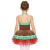 Mädchen Weihnachten Lebkuchenmann Kostüm Ärmelloses Tüllkleid Bodysuit mit offenem Rücken Feiertagsparty Verkleidung