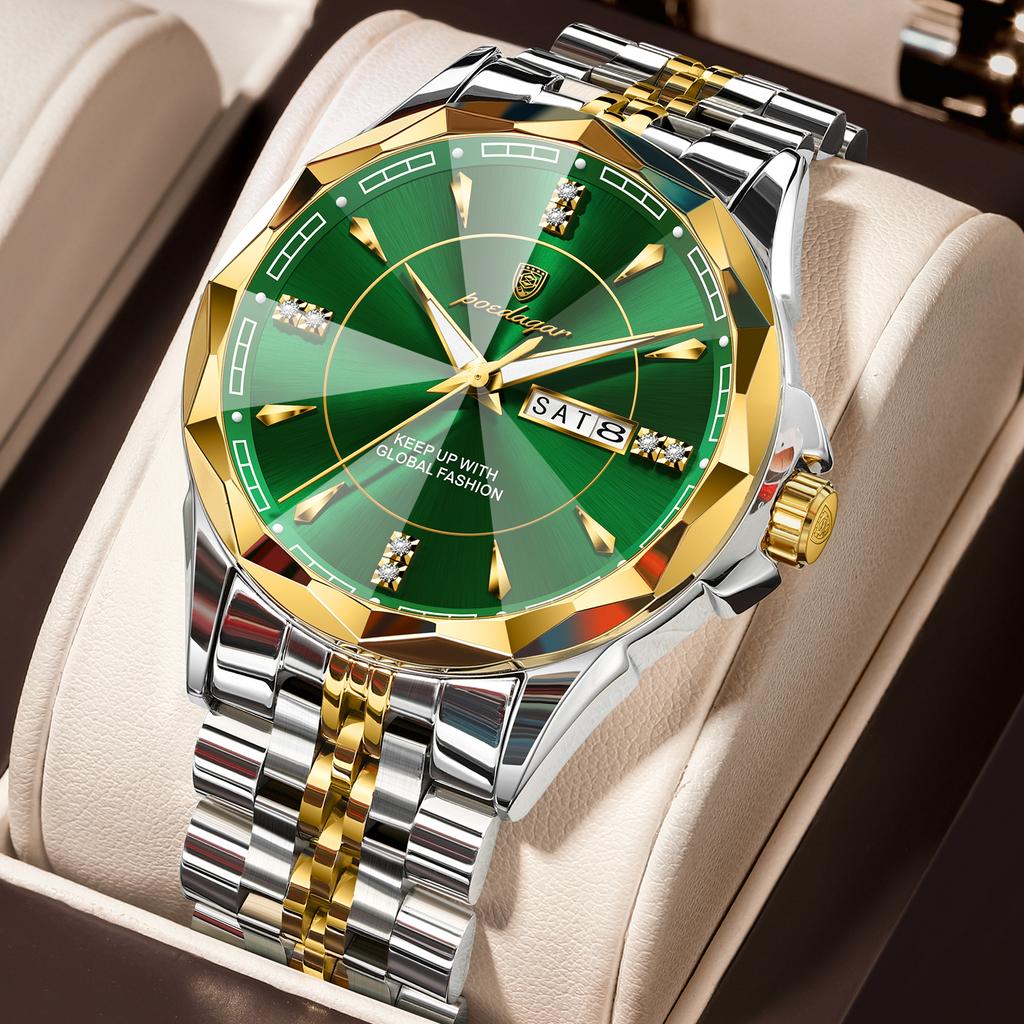 POEDAGAR Top Fashion Man Clock Business Waterproof Luminous Date Week Wristwatch Quartz Stainless Steel Casual Watches