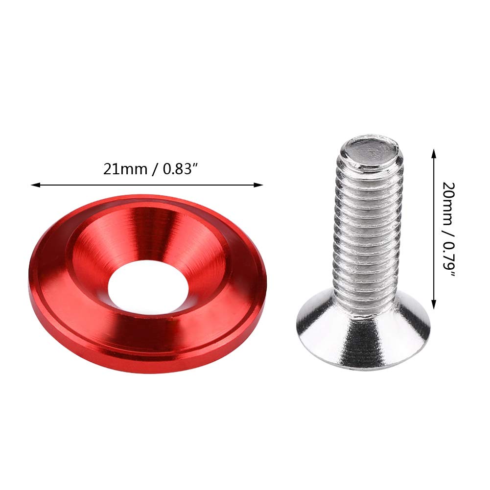 20 Pairs Fender Washer Bolts Screws Aluminum Alloy Bumper Fender Washer Bolts Screws Engine Anti-Theft Cap Holder No LOGO (Red)