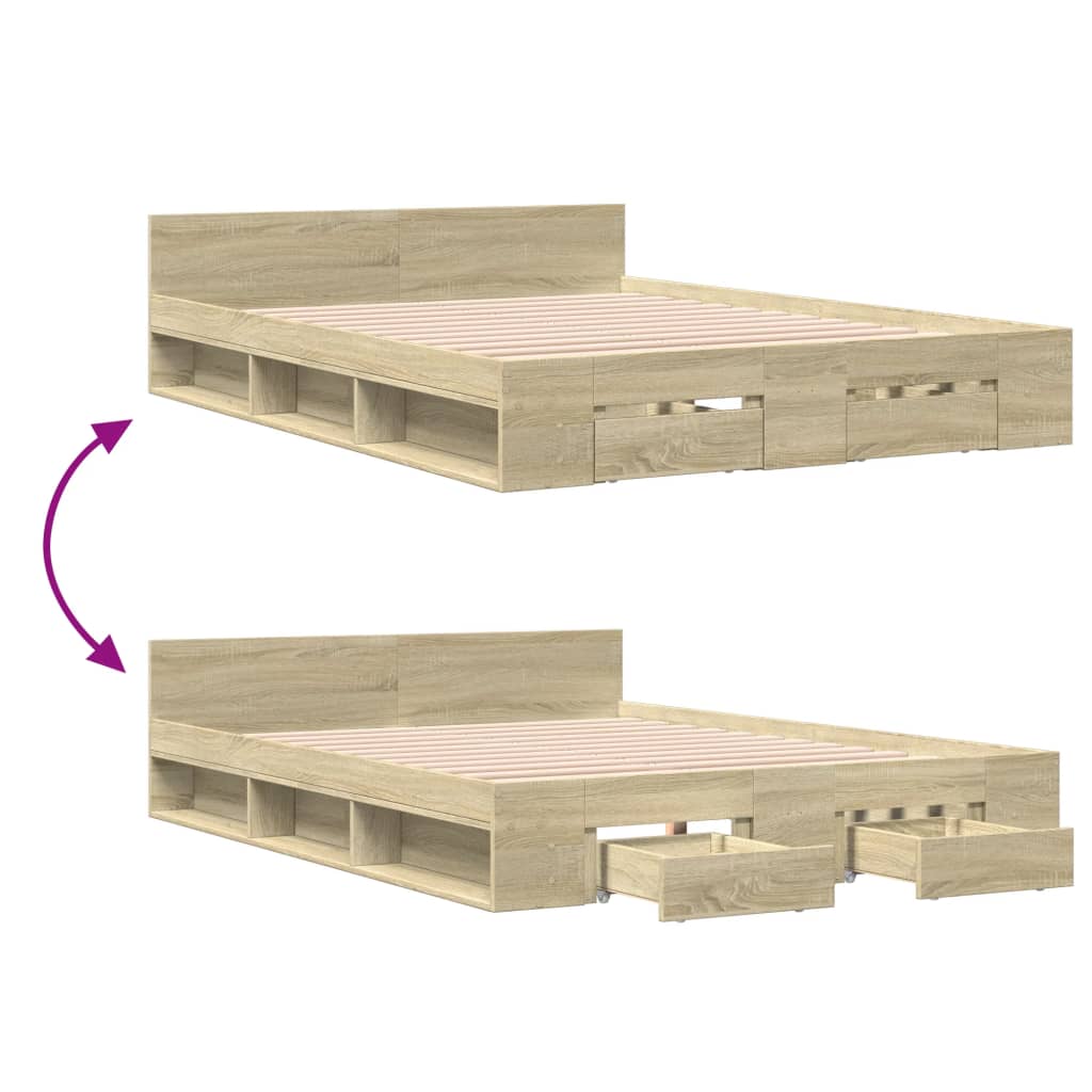 Bed Frame with Drawers Sonoma Oak 120x200cm Engineered Wood