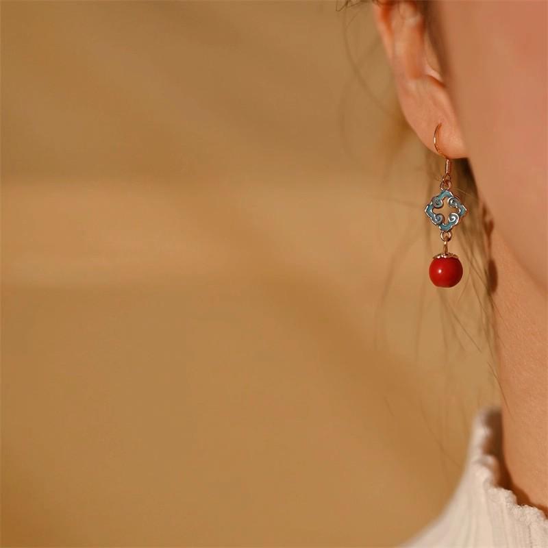 925 Sterling Silver Jewelry Auspicious Clouds Cinnabar Drop Earrings for Women Wedding Party Jewelry for Girls Friend Gift
