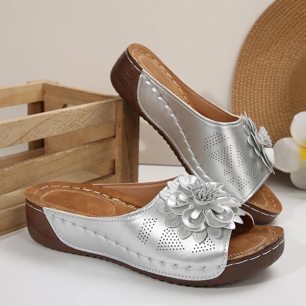 Fashion Women Slippers Summer Casual Peep Toe Comfortable Shoes Woven Flower Wedge Sandals Outdoor Sports Beach Slippers Slides Women