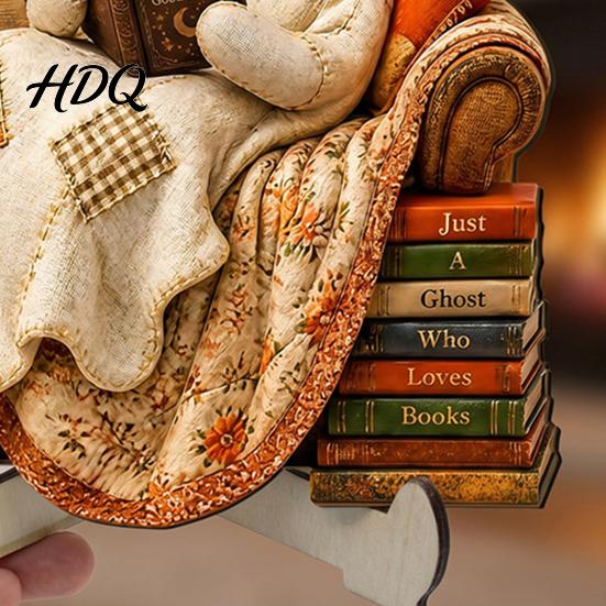Reusable Halloween Party Supplies Cute Ghost Ornament, Cartoon Festive Wooden Statue, Natural Wood Hanging Ornaments Creative Ornament for Home