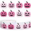 500 Pcs Halloween Pumpkin Stickers Roll Pink Pumpkin Face Self-Adhesive Sticker Decals for Halloween Birthday Party Scrapbook Envelope Decor Supplies