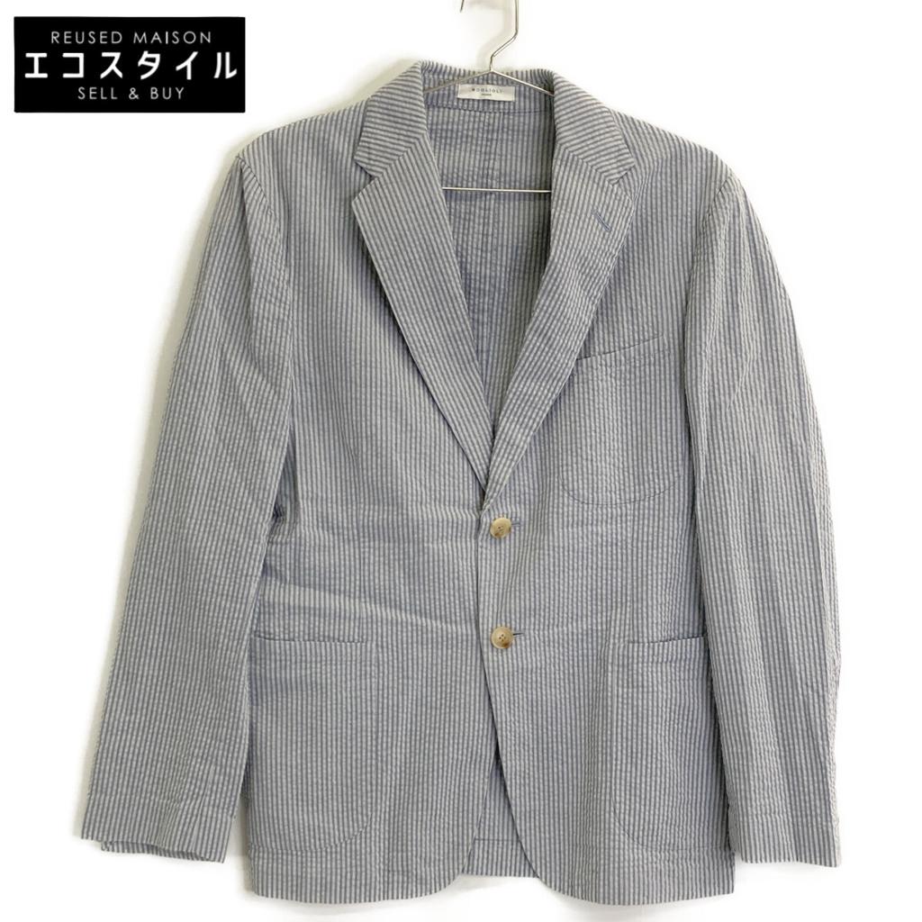 BOGLIOLI M1402I Cotton Striped Seersucker Jacket Jacket 46 Blue X whiteUsed