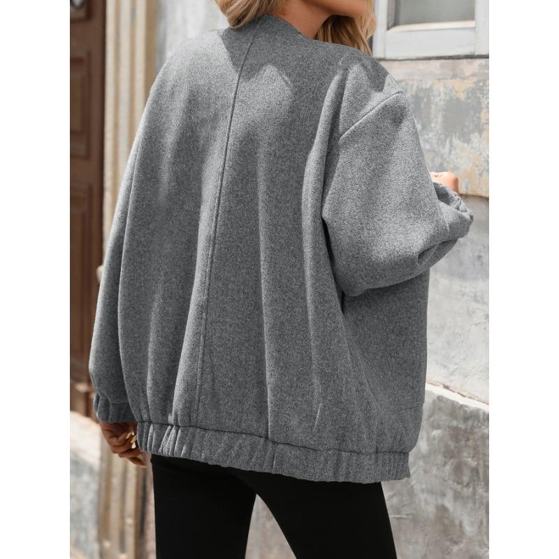 Damen S Stehkragen Mittellang Locker Langarm Jacke Mantel
