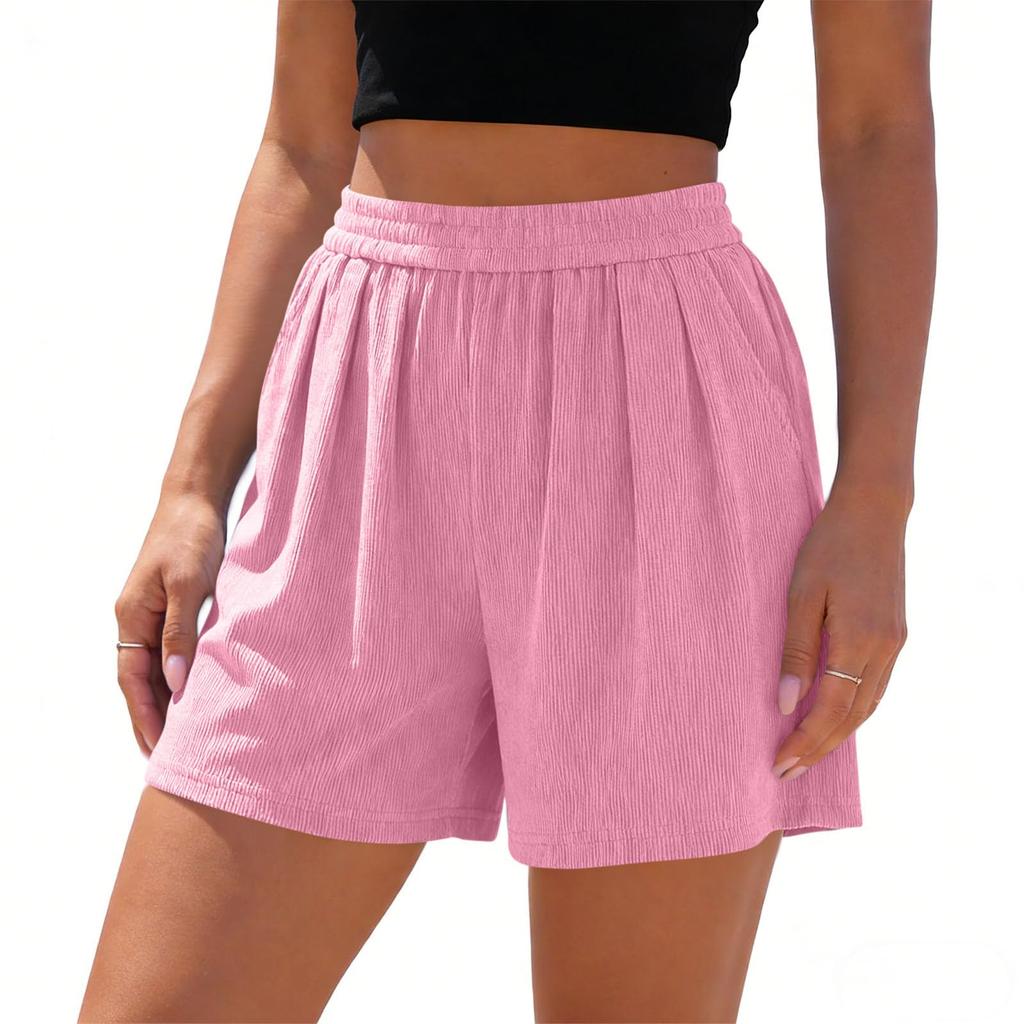 Women High Waist Pleated Loose Fit Shorts with Elastic Waistband Lightweight Comfortable Summer Bottoms for Daily Wear