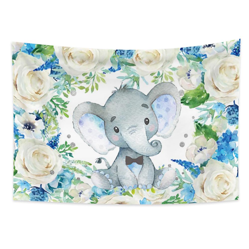 Kawaii Cartoon Elephant Tapestry Wall Hanging Flower Butterfly Tapestry Wall Art Decor Living Room Bedroom Room Home Decor