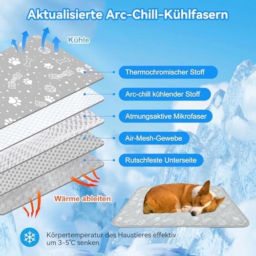 MH MYLUNE HOME Dog Cooling Mat Self-Cooling Pet Pad Non-Slip Absorbent Portable for Dogs Cats XL 110x80cm