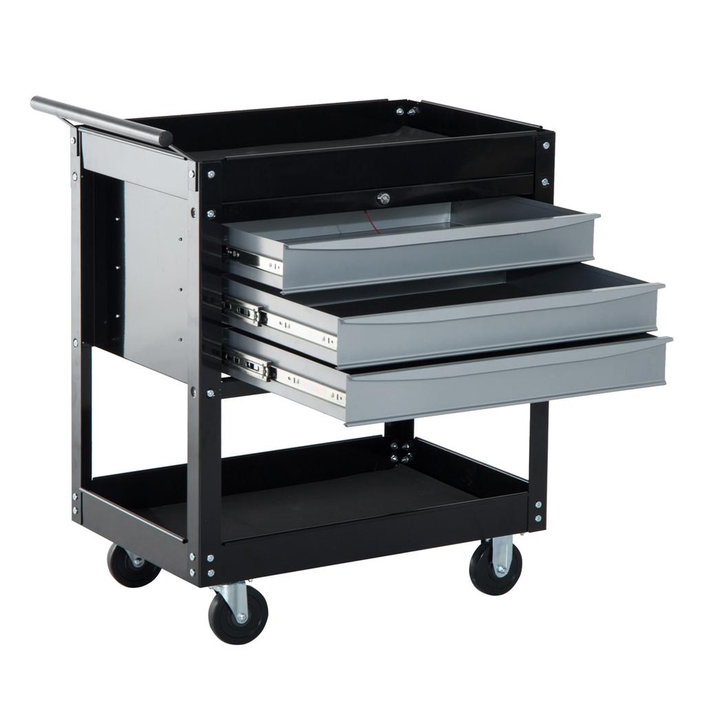 Professional Workshop Trolley Tool Chest Cabinet in Sheet Metal, Black, 68 x 46 x 88cm