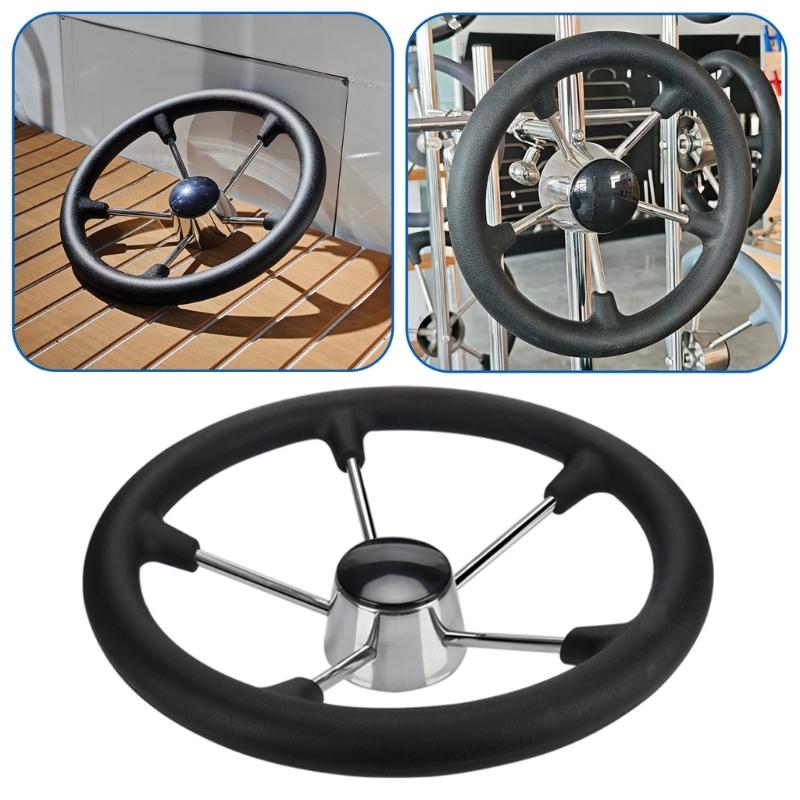 13.5in 5 Spoke Boat Destroyer Steering Wheel with Black Foam Stainless Steel Steering Wheel for Marine Yacht Easy Setup