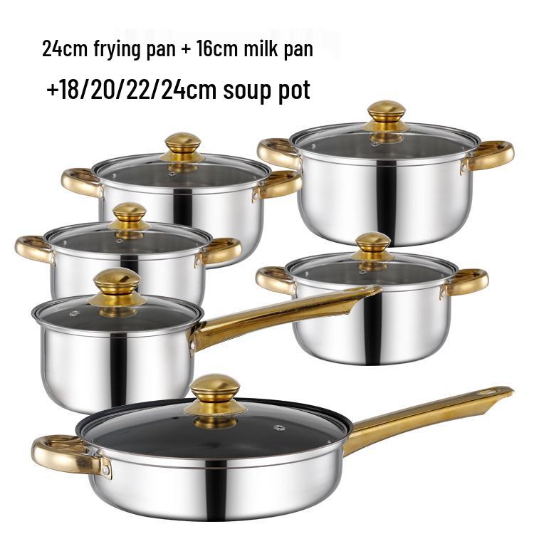 12-Piece Non-Stick Stainless Steel Cookware Set with Gold Handles and Kettle