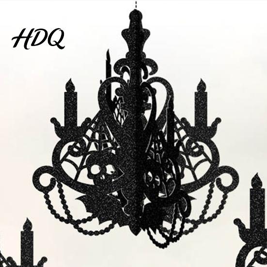 Indoor Halloween Atmosphere 3D Candlestick Chandelier Ceiling Ornament Gothic Glitter Thickened Cardboard Ornaments Hanging Decoration for