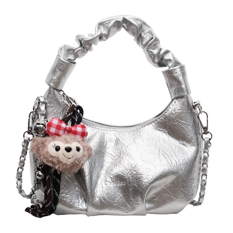 

Pleated handbag bag women s fashion chain bag 2025 autumn and winter new simple shoulder bag temperament crossbody bag no pendant серебряный
