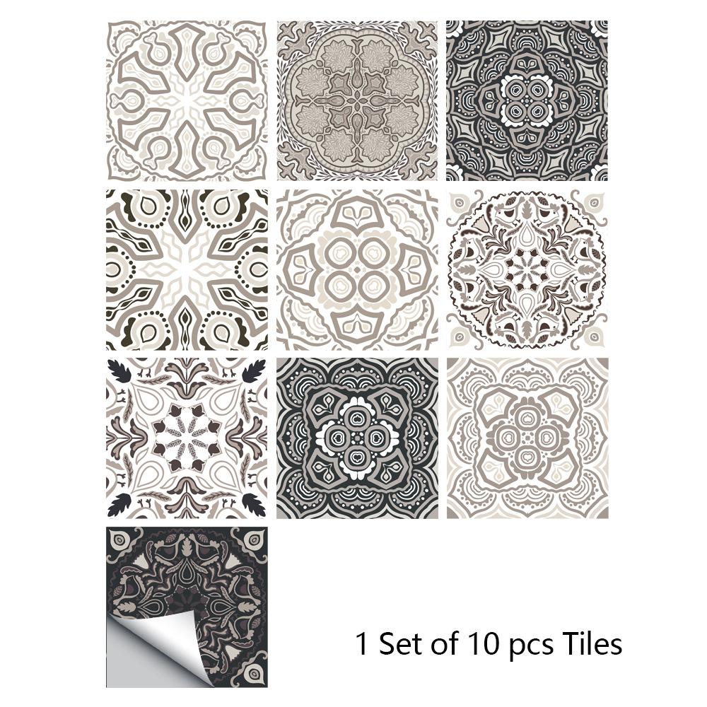 10pcs Retro Pattern Matte Surface Tiles Sticker Transfers Covers for Kitchen Bathroom Tables Floor Hard-wearing Art Wall Decals KTY