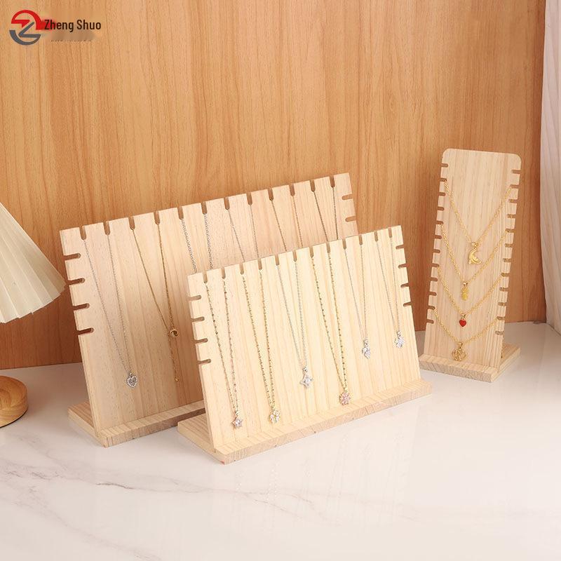 Solid Wood L-Shaped Necklace and Pendant Display Stand with Detachable Jewelry Board