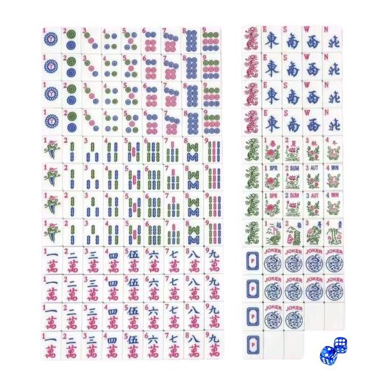 166 Piezas Mini Americano 30MM con 2 Dados de Fichas de Mahjong Mahjong Grabado de 4 Capas