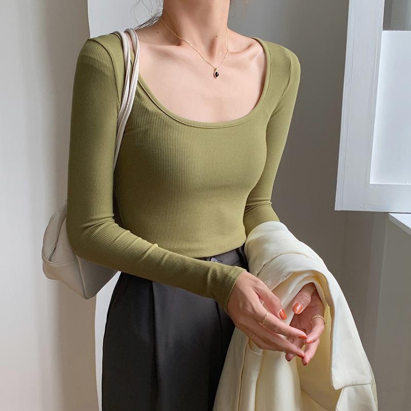 Threaded Cotton Autumn New Style Bottoming Shirt for Women Long-sleeved Tight T-shirt Sexy Sexy Top