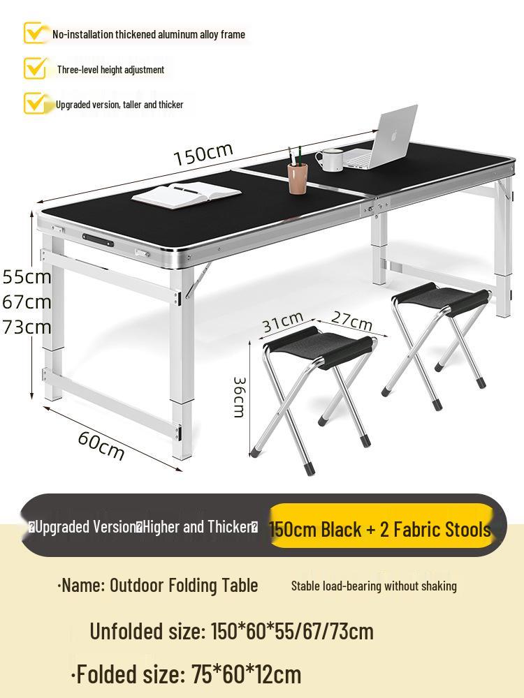 Adjustable Height Aluminum Folding Picnic Table & Chairs Set for Outdoor Camping & BBQ