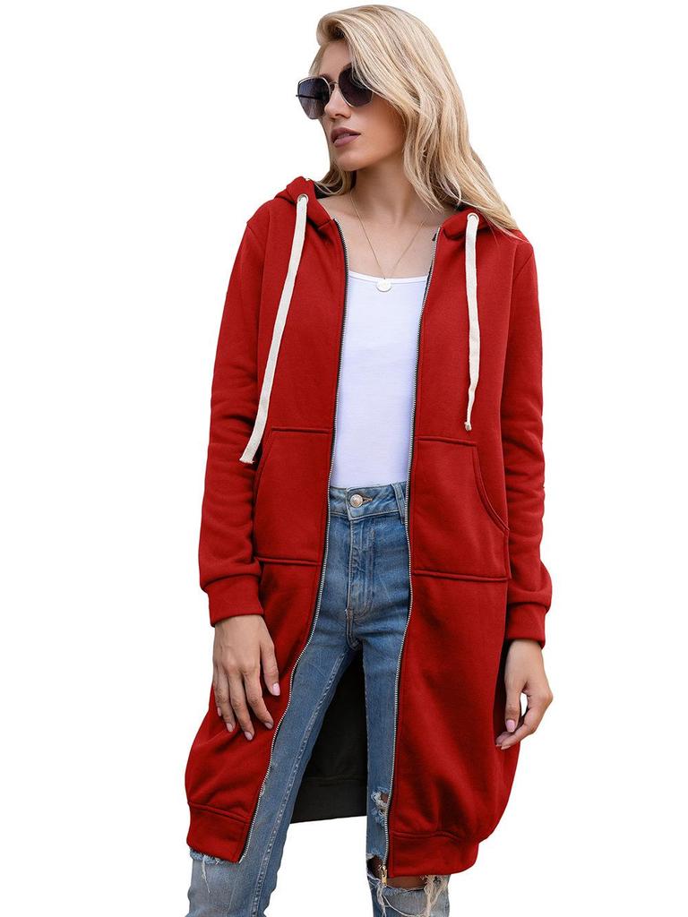 2024 Herbst/Winter Damen einfarbiger Plus-Samt lockerer mittellanger Mantel