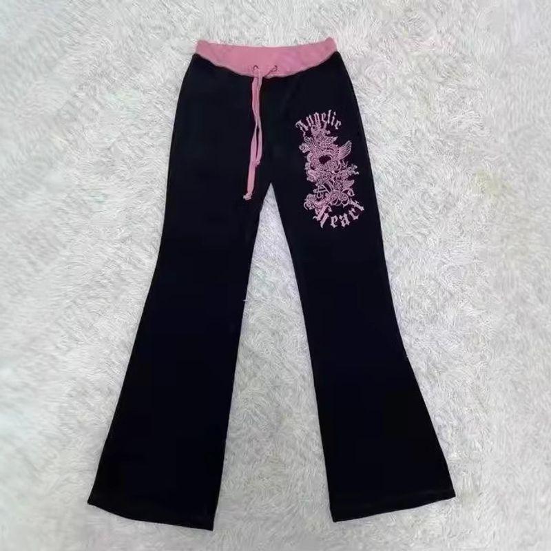 Pants Export Fashion New Arrival Letters Print Casual Pure Color Pants American Fashion Elastic Waist Basic Pants
