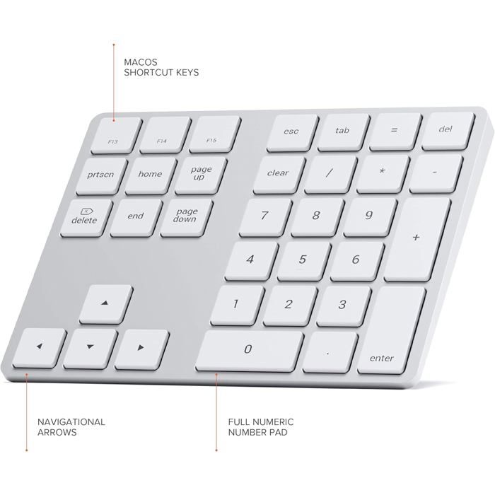 Clavier Bluetooth - SATECHI - Étendu - Pavé Numérique Complet - Flèches De Navigation - Raccourcis MacOS