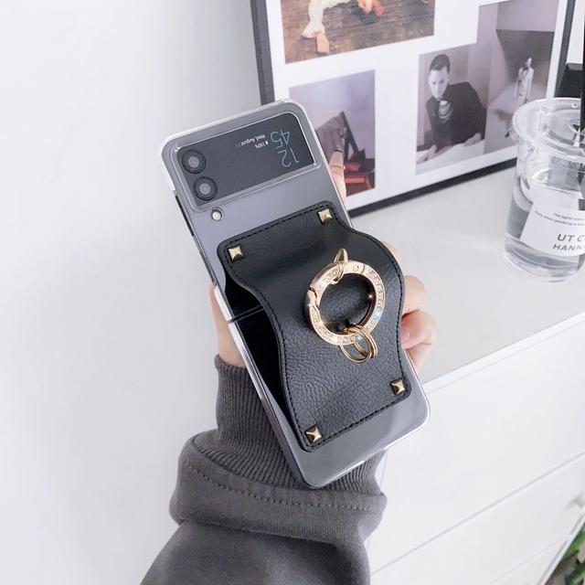 

Чехол для Samsung Galaxy Z Flip 4 3, роскошное кожаное кольцо, прозрачный складной противоударный жесткий чехол для Samsung Z Flip4 3 For Samsung Z Flip 3 чёрный