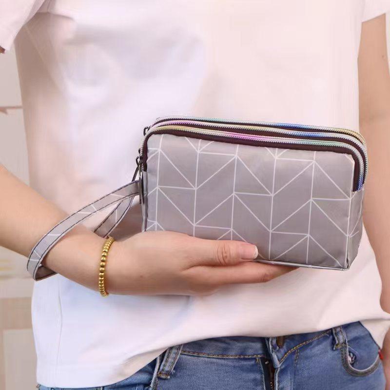 Drei-Schichten Große Lange Geldbörse für Damen Handytasche Stoff-Münzbeutel Handgelenktasche Tragbare Aufbewahrungstasche für den täglichen Gebrauch