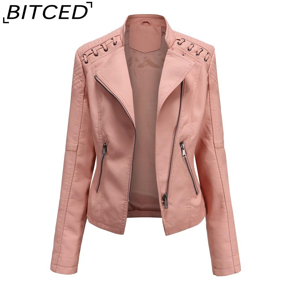 BITCED Spring/Autumn Women's Leather Jacket - Short Fit, Slim-Cut, Lightweight Leather Coat, Biker Style