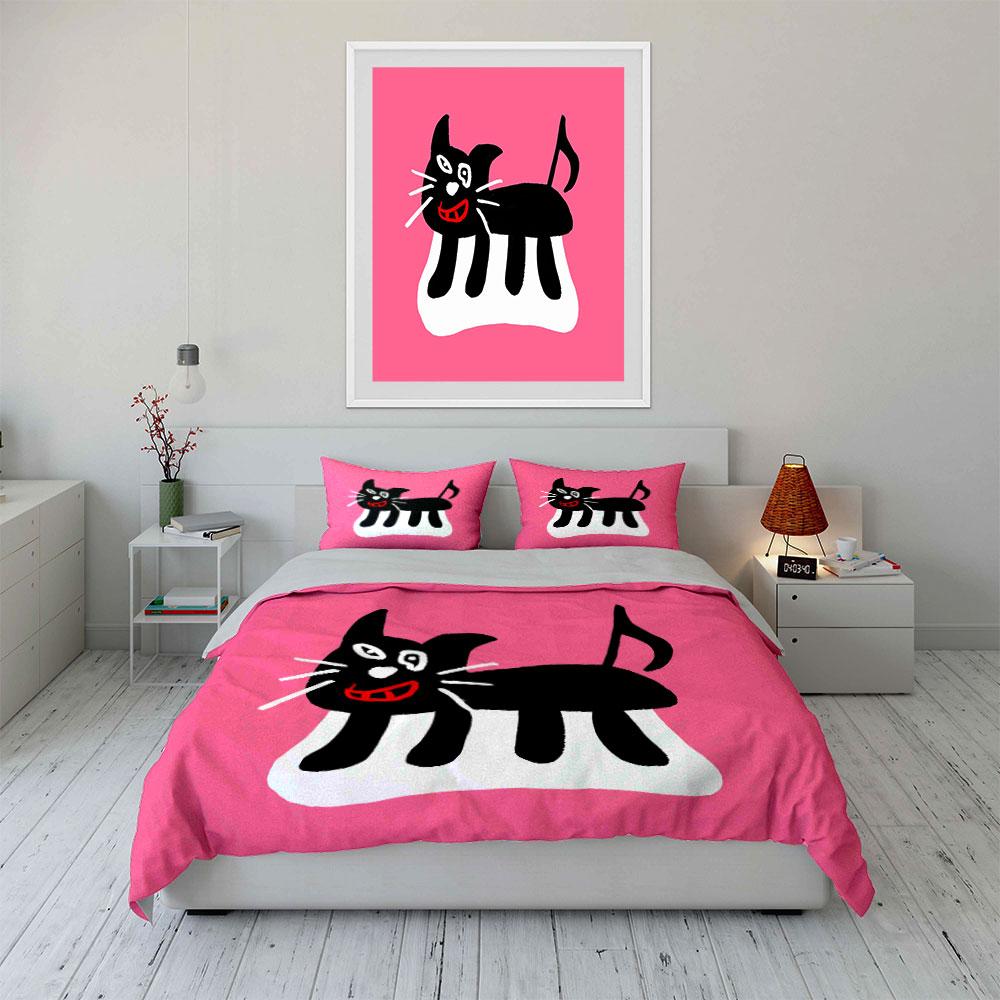 Set Decorazione Casa Design Gatto Nero Diverse Misure Camera da Letto per Bambini e Adulti Squisito Set Biancheria da Letto 3 Pezzi, Regalo