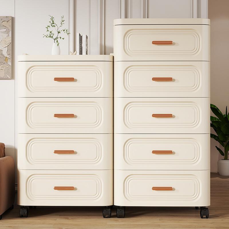 Bedroom Bedside Movable Storage Cabinet with Drawers for Living Room - Plastic Household Snack Organizer