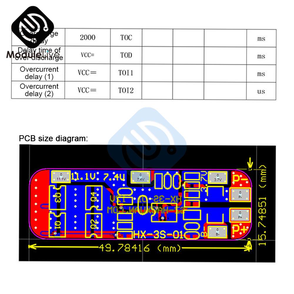 3S 12V 18650 Lithium Battery Protection Board 11.1V 12.6V Anti-overcharge Over-discharge Peak 10A Over-current Protection