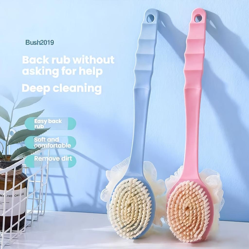2-in-1 Bath Soft Brush Long Handle Shower Body Brush Back Scrubber Anti Slip with Hanging Hole for Body Bathroom Shower Cleaning