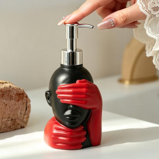 200ml Dispensing Bottle, Smooth Foaming Artistic Black Red Design Soap Bottle, Large Capacity Soap Dispenser for Bathroom Decor