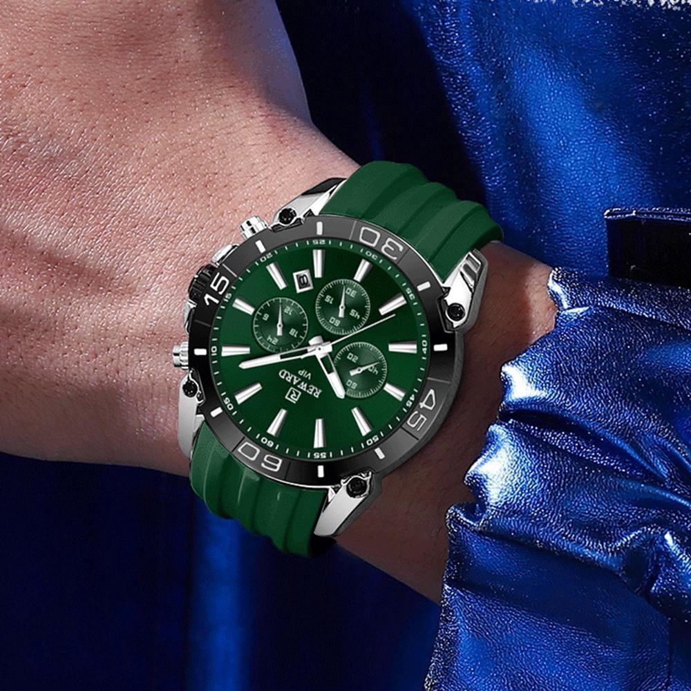 Men Silicone Quartz Mens Watch Multi Functional Waterproof Luminous Calendar Chronograph Watches