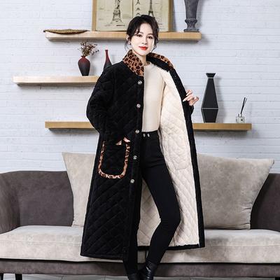 Winter Women's Fleece-lined Coat Long Thick Warm Coat Knee-length Plush Coat Outerwear Loungewear