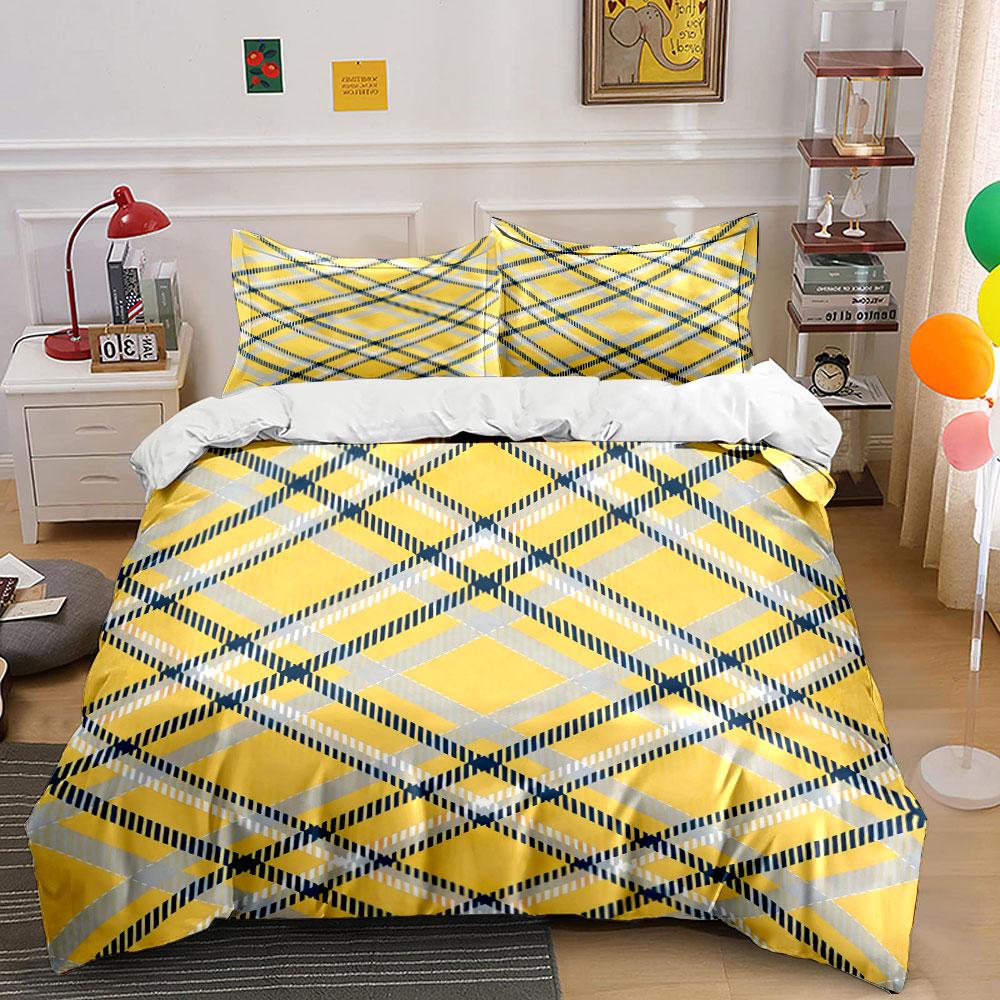 Yellow plaid striped pattern. Bedding sets Duvet cover sets Duvet covers Pillowcases(1 * Duvet Cover 2 * Pillowcases without duvet insert)