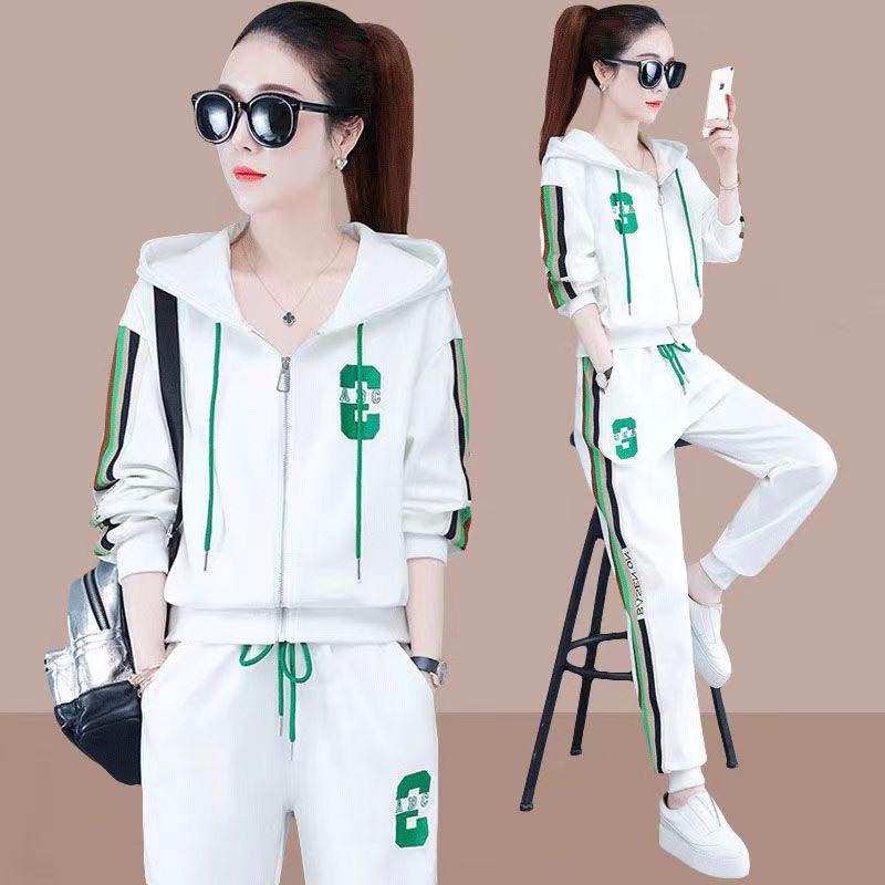 Tuta Sportiva Casual da Donna Moda Primavera e Autunno Felpa Larga Taglia Larga con Cappuccio Manica Lunga Set Due Pezzi