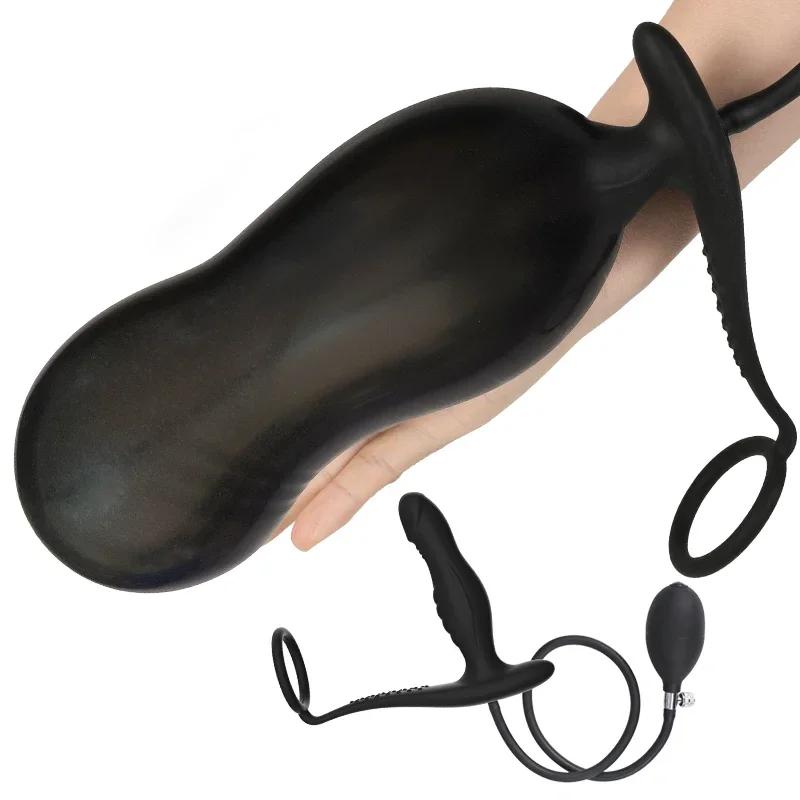 Silicone Inflatable Anal Plug Penis Ring ButtPlug Anal Dilator Sex Tools Prostate Massage Adult Sex Toy For Men Gay Masturbation