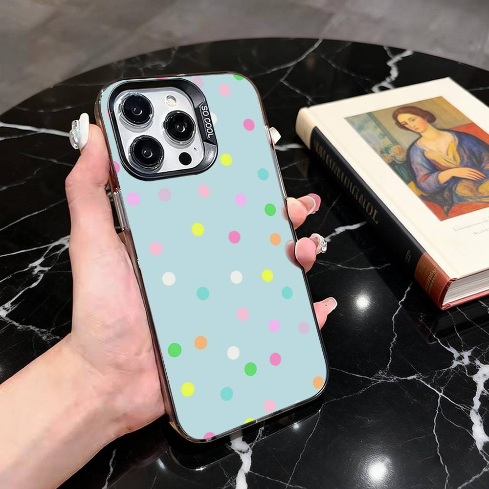 

DOT P-Polka Pattern Phone Case For iPhone 17,16,15,14,13,12,11 Plus,Pro Max,XS,Colored Silver Plated Inside Cover iPhone14Pro