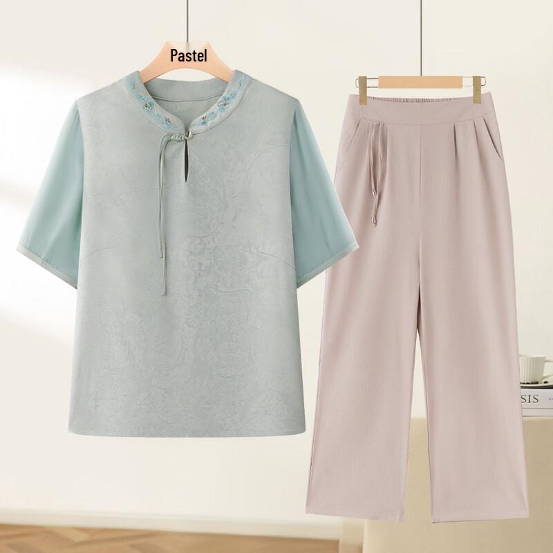 Past Summer New Chinese Style Short-Sleeve Top & Pants Set 4XL