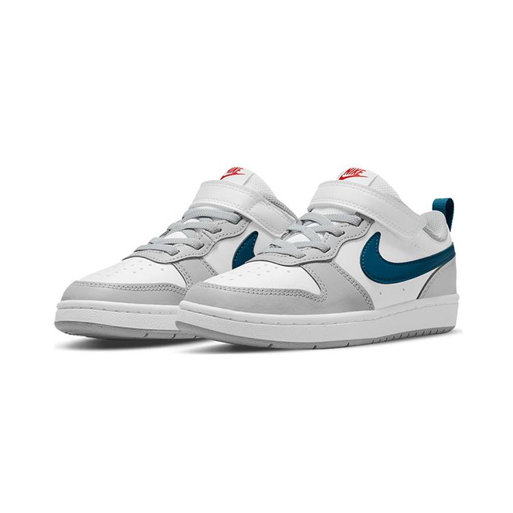 Nike Court Borough 2 Low Top Skateboard Shoes White Gray Blue Kids' BQ5451-117