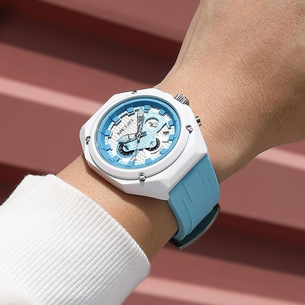 Megir Fashion Sport Watches for Men Silicone Strap Waterproof Military Quartz Chronograph Clock Man Wristwatch with Date 24-hour 8118