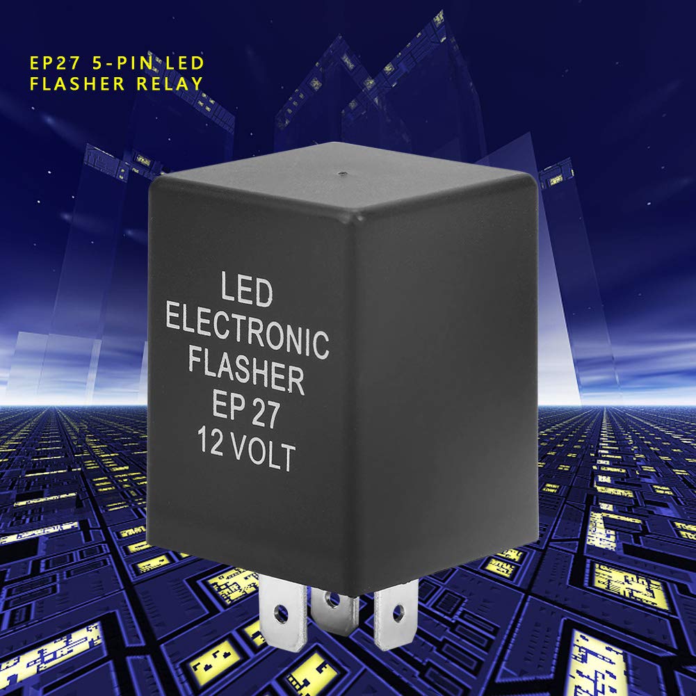 EP27 5-Pin LED Flasher Flash Relay, 12V EP27 Electronic LED Flasher Relay Fix for Turn Signal Light Fast Hyper Flash