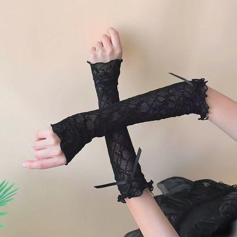 

Гетры из кружева и сетки с бантами: Лолита Защитные рукава для голени One Size чёрный