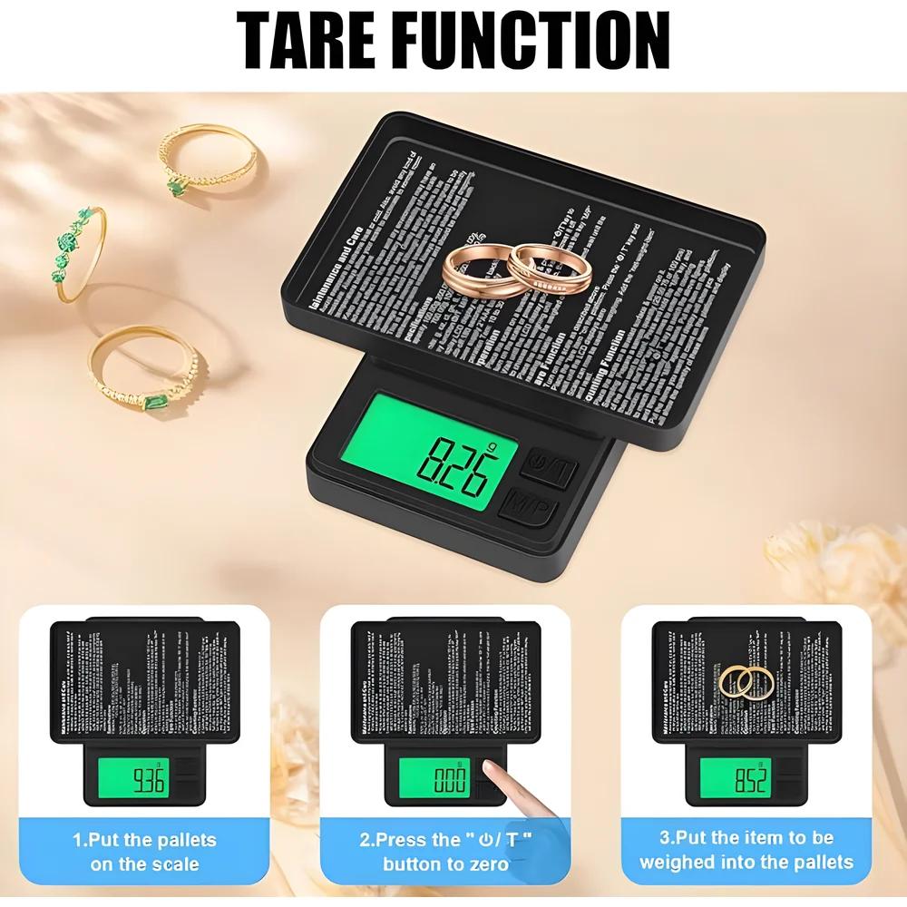 500 g/0,01 g Elektronische Küchenwaage, präzise Mini-Taschenwaage für Schmuck, Grammwaage mit Hintergrundbeleuchtung und Deckelkalibrierung, Kaffeewaage